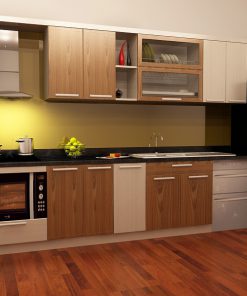 mẫu tủ bếp vật liệu gỗ có vân tôn lên căn bếp, tạo cảm giác sang trọng cho căn nhà bạn