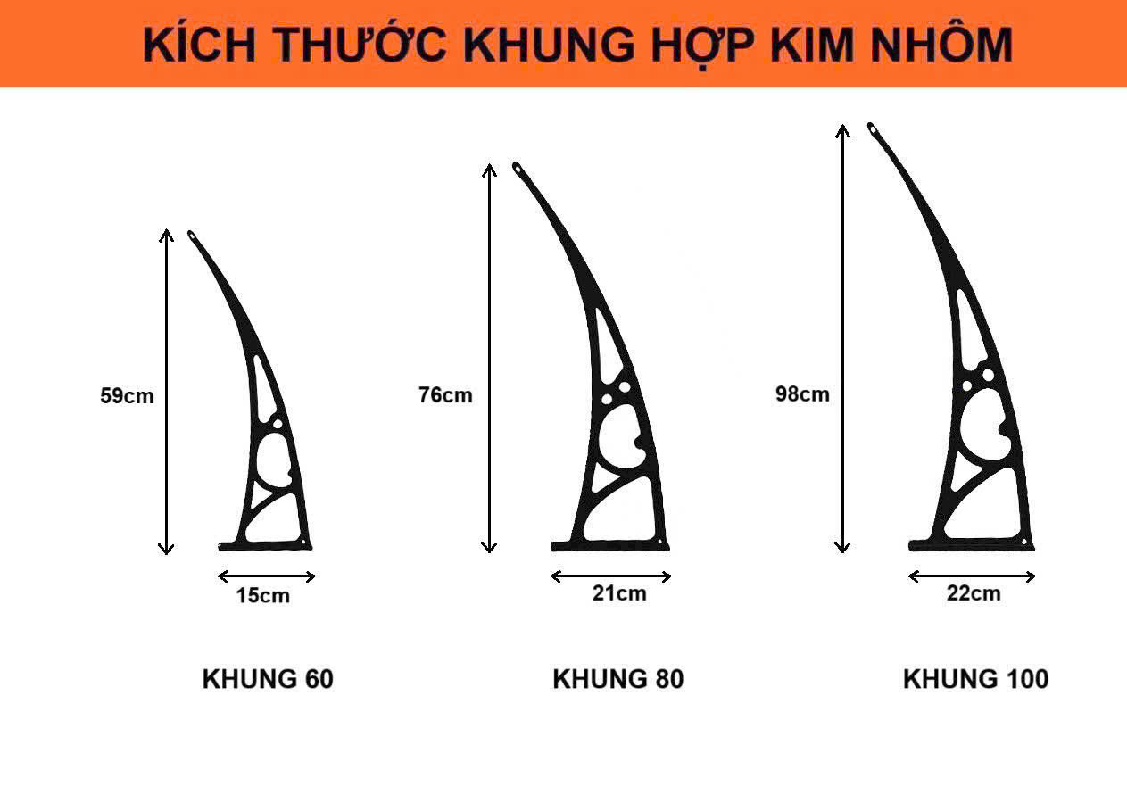 Các kích thước khung giá đỡ hợp kim nhôm của mái che nắng cửa sổ