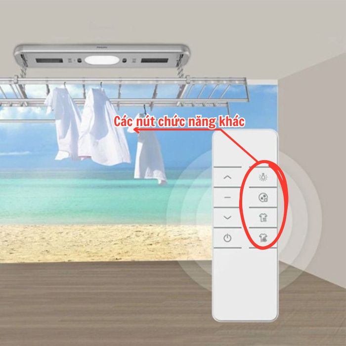 Các nút chức năng khác của giàn phơi điện tử điều khiển từ xa