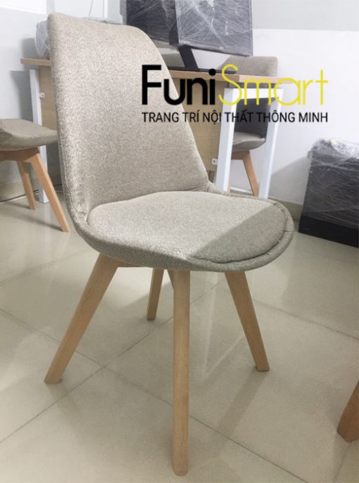 Chi tiết ảnh ghế ăn chân gỗi sồi tự nhiên vải bố FuniGH01