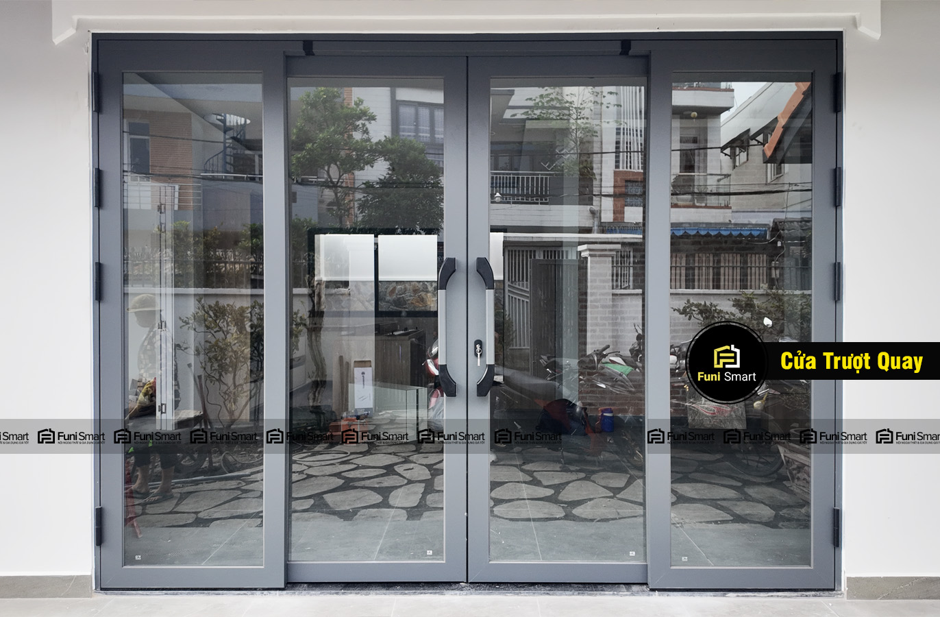 Cửa trượt quay cao cấp đẹp hiện đại chất lượng tại Funismart