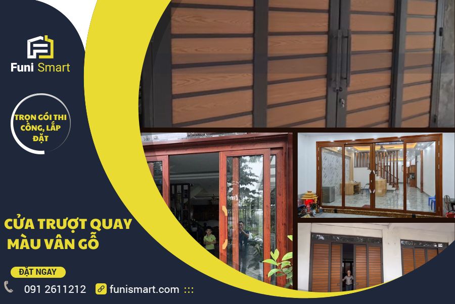 Cửa trượt quay màu vân gỗ