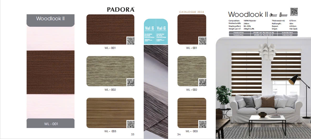 Rèm cầu vồng tự động màu nâu gỗ trầm ấm mã Woodlook II 001 (WL-001)