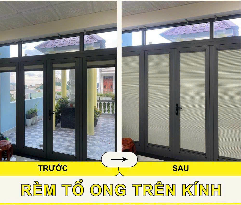 Trước và sau khi lắp đặt rèm trên kính từ Funismart