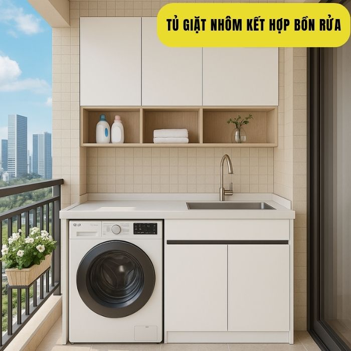 Tủ giặt nhôm thiết kế đi cùng bồn rửa tiện lợi