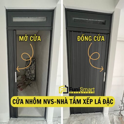 Cửa nhôm xếp nhà vệ sinh nhà tắm lá kín lá đặc Funismart