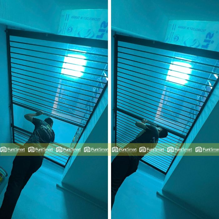 Cửa xếp lá nhựa trong trên giếng trời ngăn lạnh không thất thoát ra ngoài Cửa xếp lá nhựa trong trên giếng trời ngăn lạnh không thất thoát ra ngoài