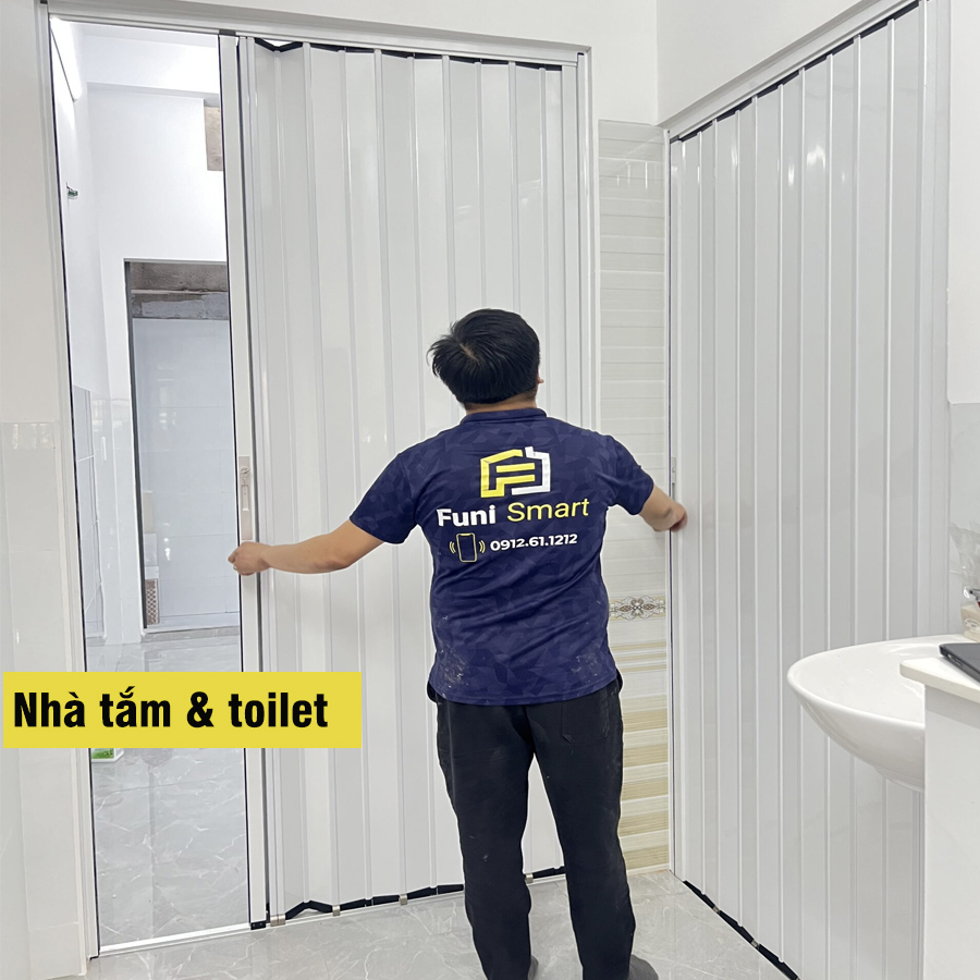 Cửa xếp lá nhựa trắng đục toilet nhà vệ sinh nhà tắm Funismart