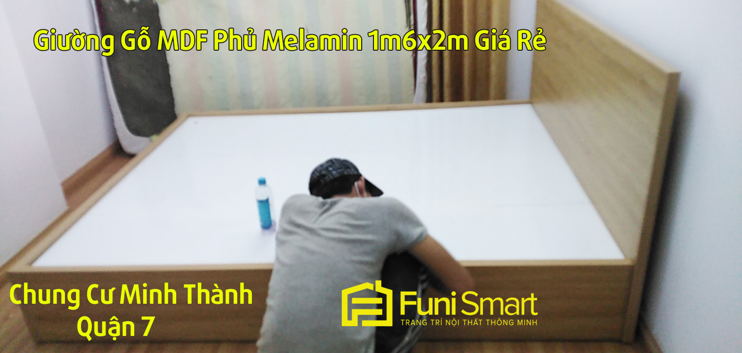 Giường gỗ bệt MDF phủ Melamine giá rẻ 1m6x2m
