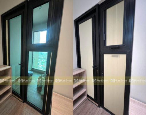 Rèm tổ ong trên kính kéo ngang Funismart trước và sau khi che nắng
