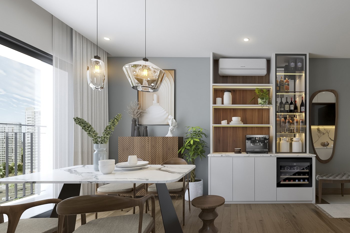 Mẫu thiết kế nội thất chung cư hiện đại khu bàn ăn