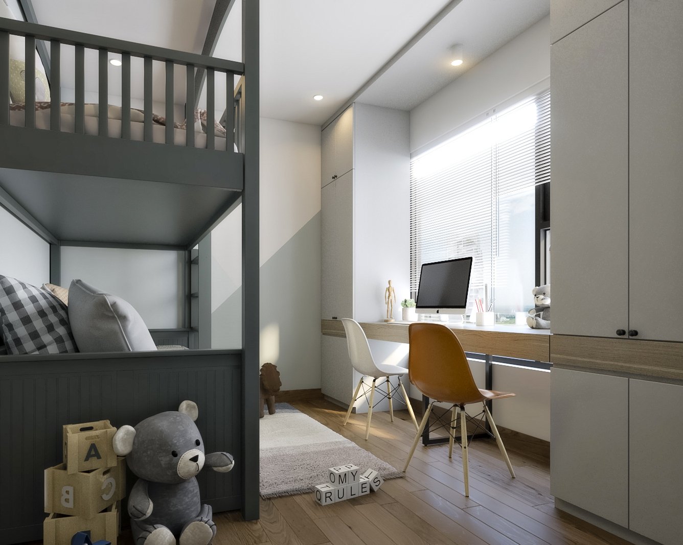 Mẫu thiết kế nội thất chung cư hiện đại phòng ngủ trẻ em 2