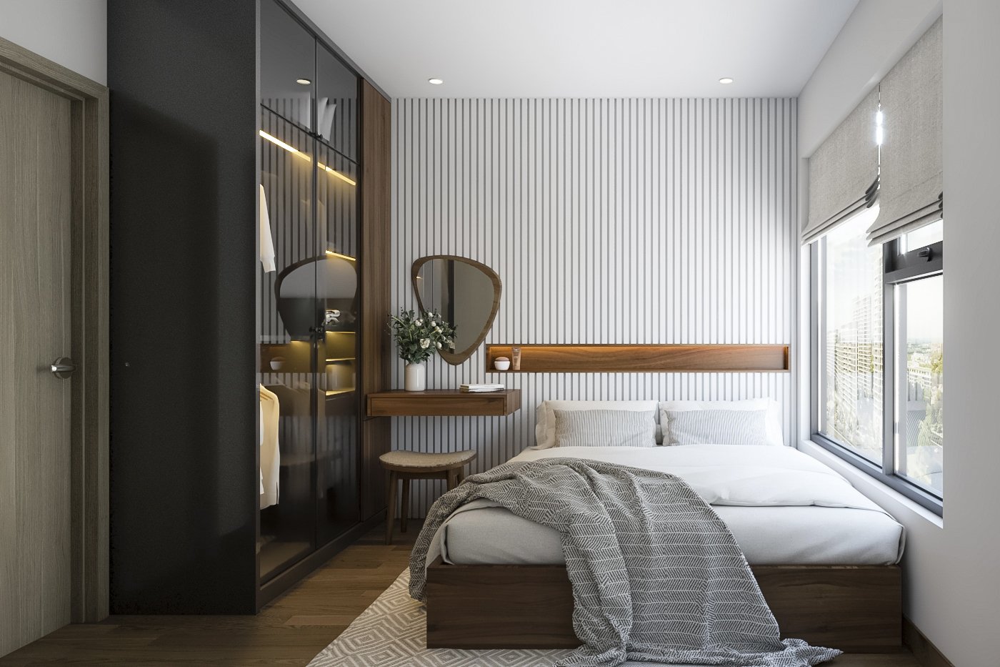 Mẫu thiết kế nội thất chung cư hiện đại phòng ngủ vợ chồng