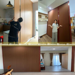 Vách ngăn phòng nhựa giả gỗ theo tông nội thất