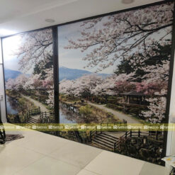 Vách ngăn rèm tổ ong in tranh Funismart thi công